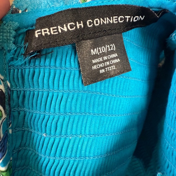 French Connection Girls Cotton Smocked Teal Floral Dress Size 10-12 - Picture 11 of 11